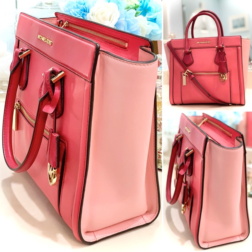 RARE MICHAEL KORS Colette Satchel Leather Large Color-Block Zip Closure - Picture 9 of 14